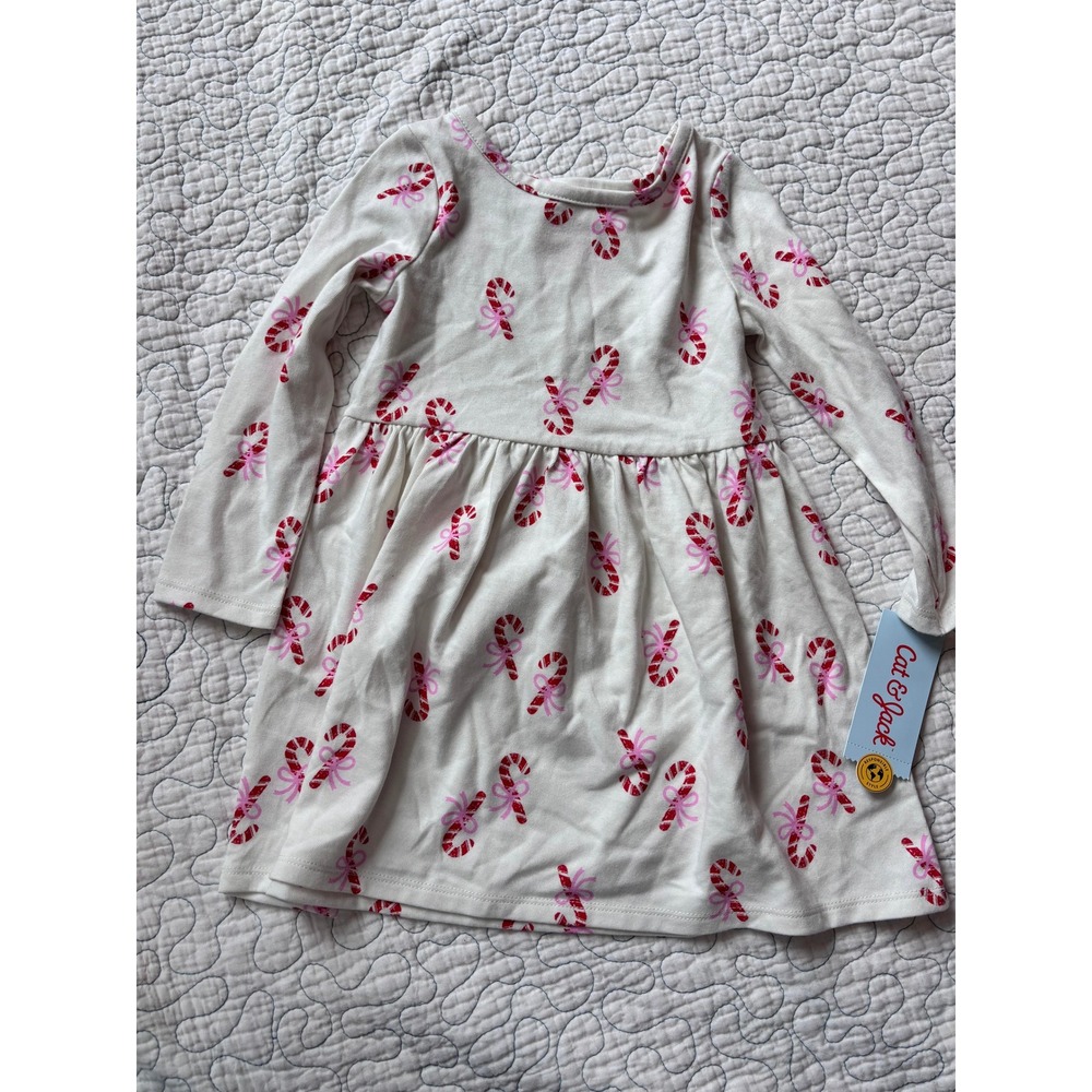 Cat & Jack Toddler Girls 2T Christmas Candy Cane Long Sleeve Dress